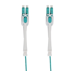 Push-Pull OM4 LC/UPC - LC/UPC Multimode Duplex Fiber Optic Patch Cable, Aqua